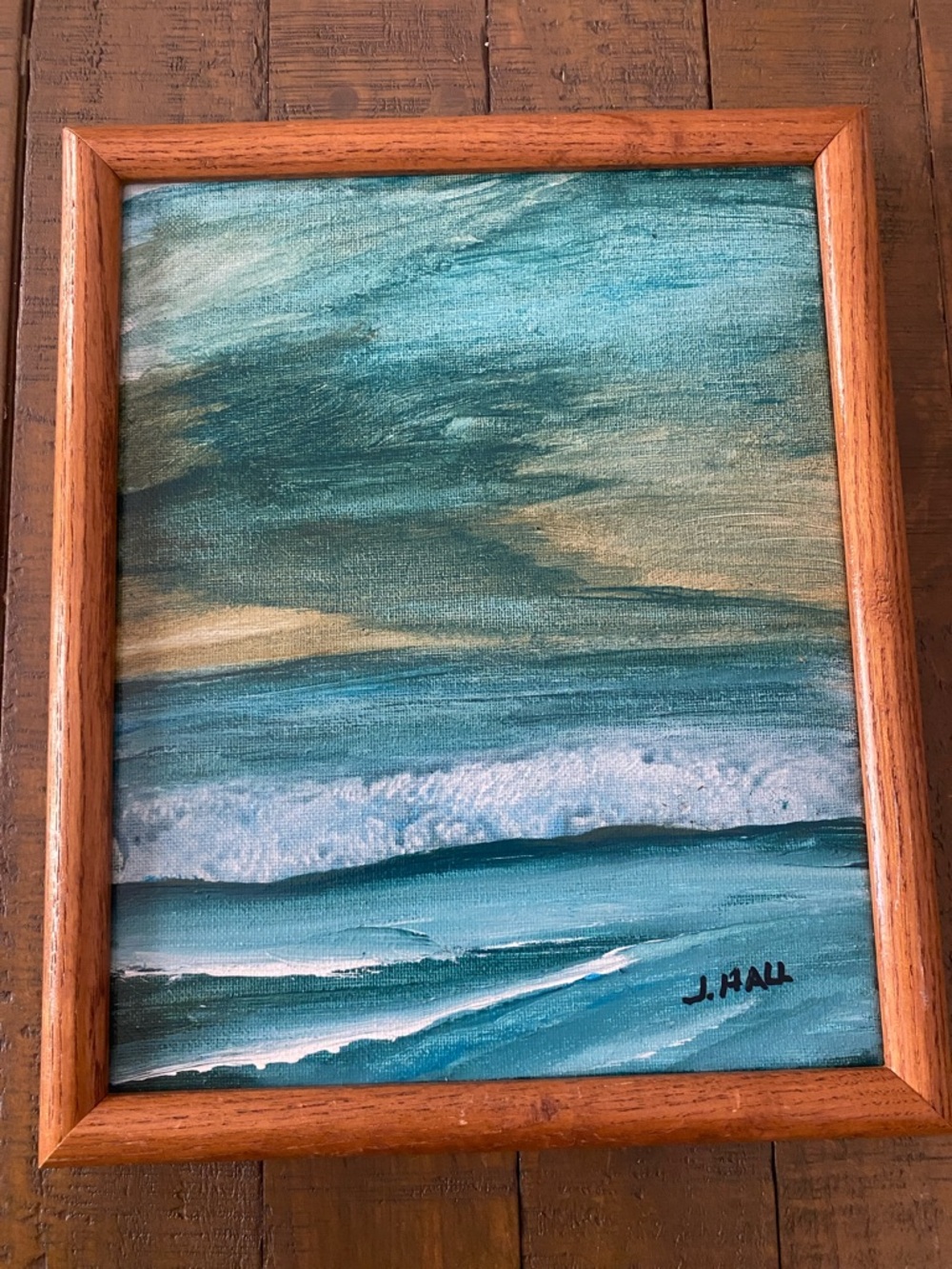 Teal Ocean Wave  original acrylic Canvas Art - Framed Home Art
